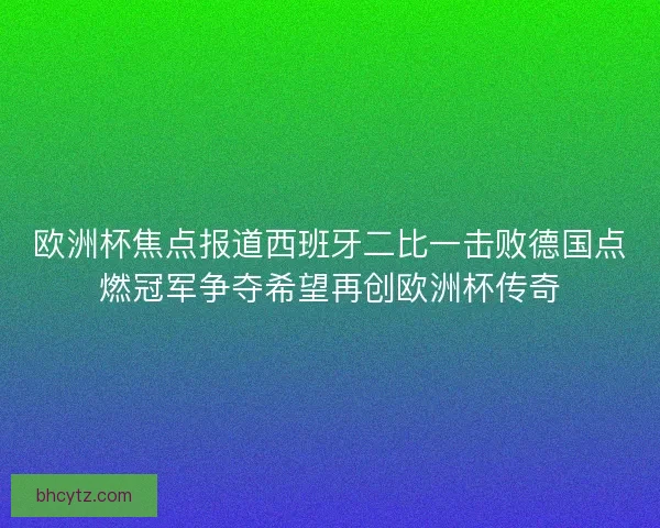 欧洲杯焦点报道西班牙二比一击败德国点燃冠军争夺希望再创欧洲杯传奇